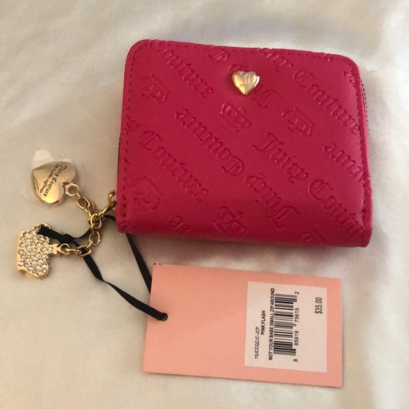Juicy Couture Pink Flash Not Your Babe Small Zip Around Bifold Wallet NWT - Picture 2 of 16
